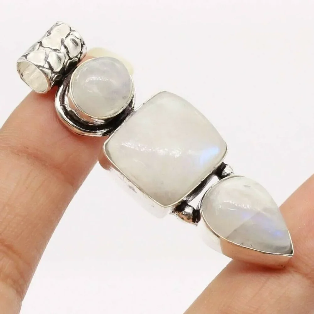 Rainbow Moonstone Gemstone 925 Stamped Sterling Silver Necklace + Earring Set - Picture 3 of 4